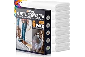 AXGATOXE 12 x 9 Ft Plastic Drop Cloths (6-Pack) - Disposable Painter's Sheeting & Tarps for Painting, Waterproof Furniture/Couch/Floor Protection