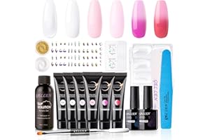 Gellen Poly Gel Nail Kit - 6 Colors Nail Extension Gel with Base and Top Coat Slip Solution Clear Nail Tips Nail Art Decorations - All In One French Manicure Gel Nail Extension Kit Gift for Women