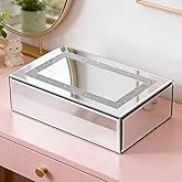 Poayewly Luxury Mirrored Jewelry Box with Crushed Diamond - Glass Jewelry Box Organizer Storage Ring Holder Case for Women