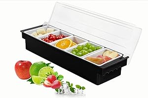 Generic Black Ice Chilled Condiment Caddy Serving Container with Lid, Fruit Veggie Condiment Caddy Removable Compartment Garn