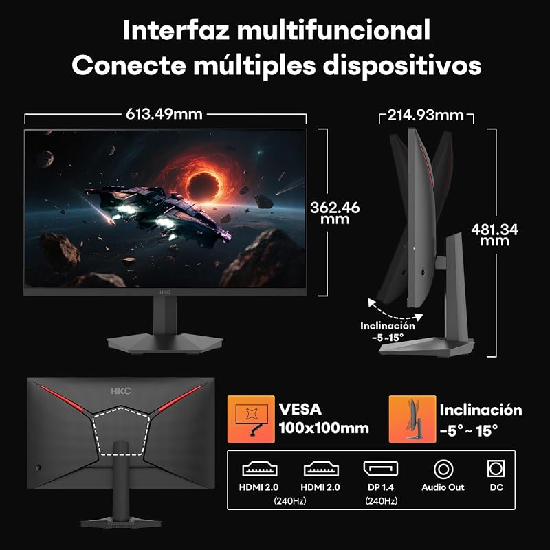 Monitor Gaming de 27" FHD 1920 x 1080 Fast IPS, 240 Hz, HDR400, 1 ms