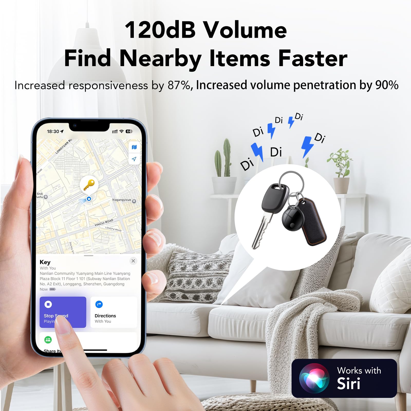 Smart Tracker Tag 4er Pack, Schlüssel Finder Kompatibel mit Apple Find My APP (nur iOS), IP68 wasserdicht, Austauschbarer Akku, Bluetooth Key Finder für Gepäck/Taschen/Koffer/Brieftasche 3