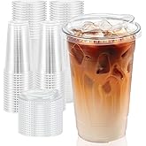 Clawsoff 24 oz 50 Pack Clear Plastic Cups with Lids, Sturdy Iced Coffee Cups with Sip Lids, Disposable Food Safe Smoothie Cup for Cold Drinks, Juice, Milkshake
