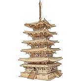 ROBOTIME 3D Puzzle Wooden Craft Kits for Adults DIY Model Building Kit Best Gift for Kids (Five-Storied Pagoda)