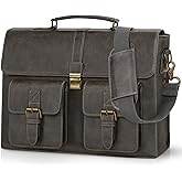 RAINSMORE Mens Messenger Bag 15.6 Inch Leather Vintage Laptop Briefcase Waterproof Computer Laptop Bag Leather Satchel Bag Large Shoulder Bag for Office Work Travel College, Grey