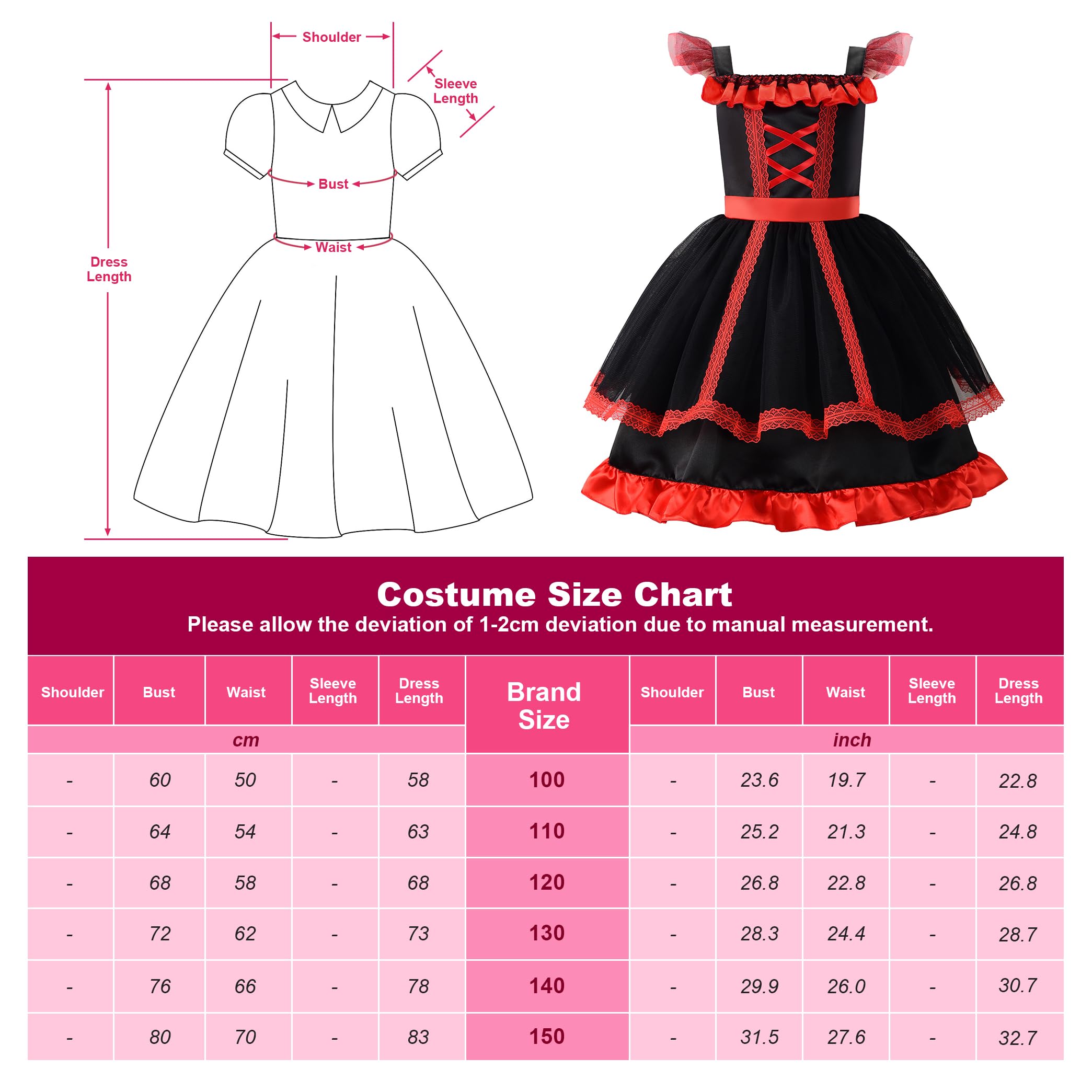 ReliBeauty Devil Cosplay Costume, Halloween Costume, For Children, Girls, Little Devil, Witch, Children's Costume, Christmas, Party, Birthday, Gift, Dress, Feather, Tail, Fork, Horned Headband Set of