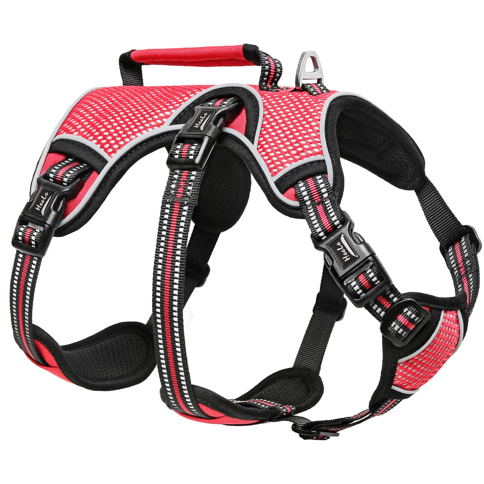 HEELE Dog Harness Escape Proof, Release on Neck, No Pull Reflective Adjustable Vest with Durable Handle, Dog Harness for Outdoor Training Walking, Harness for Medium/Active Dogs, Red, M