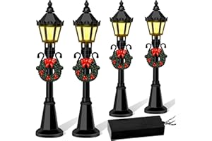 KVCSYAW Christmas Mini Street Light Models, 4 Pcs Mini Street Lamp Dollhouse Streetlight Models, Miniature Christmas Village Pathway Lantern Post for DIY Micro Landscape Fairy Garden Accessories