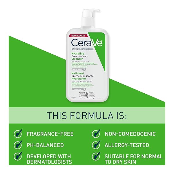 CERAVE HYDRATING CREAM-TO-FOAM CLEANSER | HYDRATING MAKEUP REMOVER AND FACE WASH WITH HYALURONIC ACID | FRAGRANCE FREE NON-COMEDOGENIC | 19 FLUID OUNCE