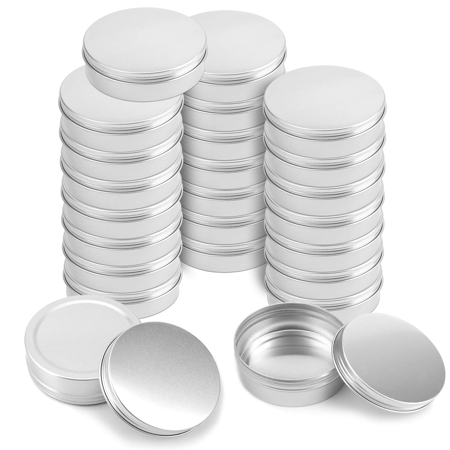 Photo 1 of Foraineam 24 Pack 8 oz / 240ml Round Aluminum Tin Cans with Screw Top Lids - Large Metal Empty Tea Storage Case Jars - Spice Salve Hair Wax Cosmetic Cream Containers