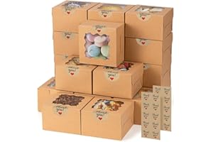 Norxziore 50pcs Brown Cookie Boxes with Window, 4x4x2.5 Inches Small Treat Boxes, Kraft Grease-proof Film Paper Bakery Boxes, Pastry Boxes for Dessert, Strawberries, Cupcake, Gift Giving