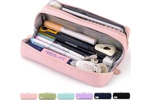 CICIMELON Large Capacity Pencil Case Pouch with Zipper Spacious Opening Pen Bag School Office Storage for Students Girls Boys Adults, Pink