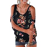 LEIYEE Womens Summer Cold Shoulder Tops Short Sleeve T Shirts Pullover Sexy Casual Dolman Blouses