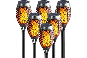 Bright Zeal 6-Pack 7" x 3" LED Solar Torches Pathway Lights - Waterproof Dancing Flame Solar Torches Walkway Lights - Outdoor Solar Torch Lights Garden Stake Lights Warm White Flickering Flame
