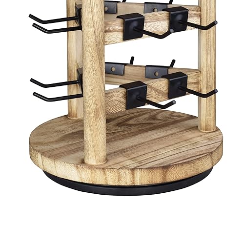Ikee Design - Espositore girevole in legno per gioielli, con 30 ganci rimovibili, espositore per orecchini, biglietti, per negozi, vetrine, fiere e casa, colore rovere