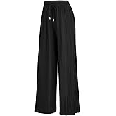 Lock and Love Womens Pleated Wide Leg Palazzo Maxi Pants with Drawstring or Elastic Band