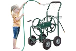 Garden Hose Reel Cart with Wheels for Outdoor, Yard Water Planting Truck 300 Feet of 5/8 Inch Hose Reel Cart, Heavy Duty Pati