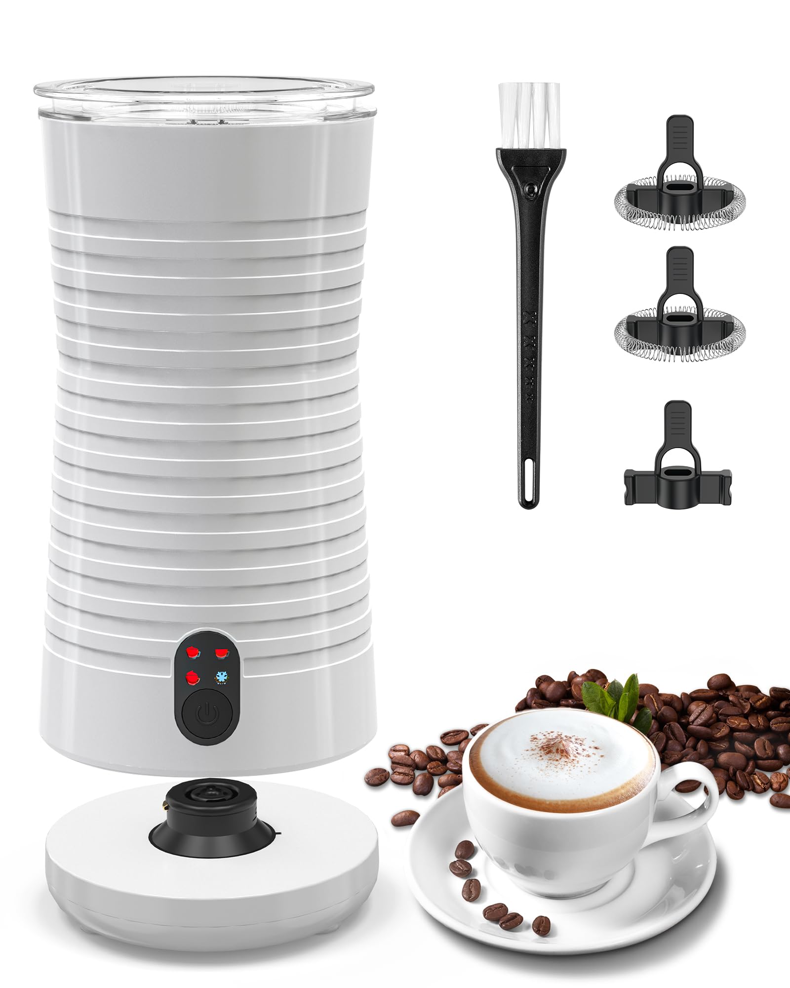 Morpilot Milk Frother Electric, 4 in 1 Milk Warmer and Frother, Hot & Cold Milk Foamer, 240ml, 400w, Strix Temperature Controls, Silent Operation, for Coffee, Cappuccino, White