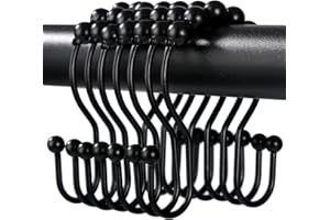 Shower Curtain Hooks, OEH Shower Curtain Rings, Black Shower Curtain Hooks Rust Proof, Smooth Gliding Metal Shower Curtain Rings Rust Proof, Double Shower Rings for Curtain, 12 Pcs, Black