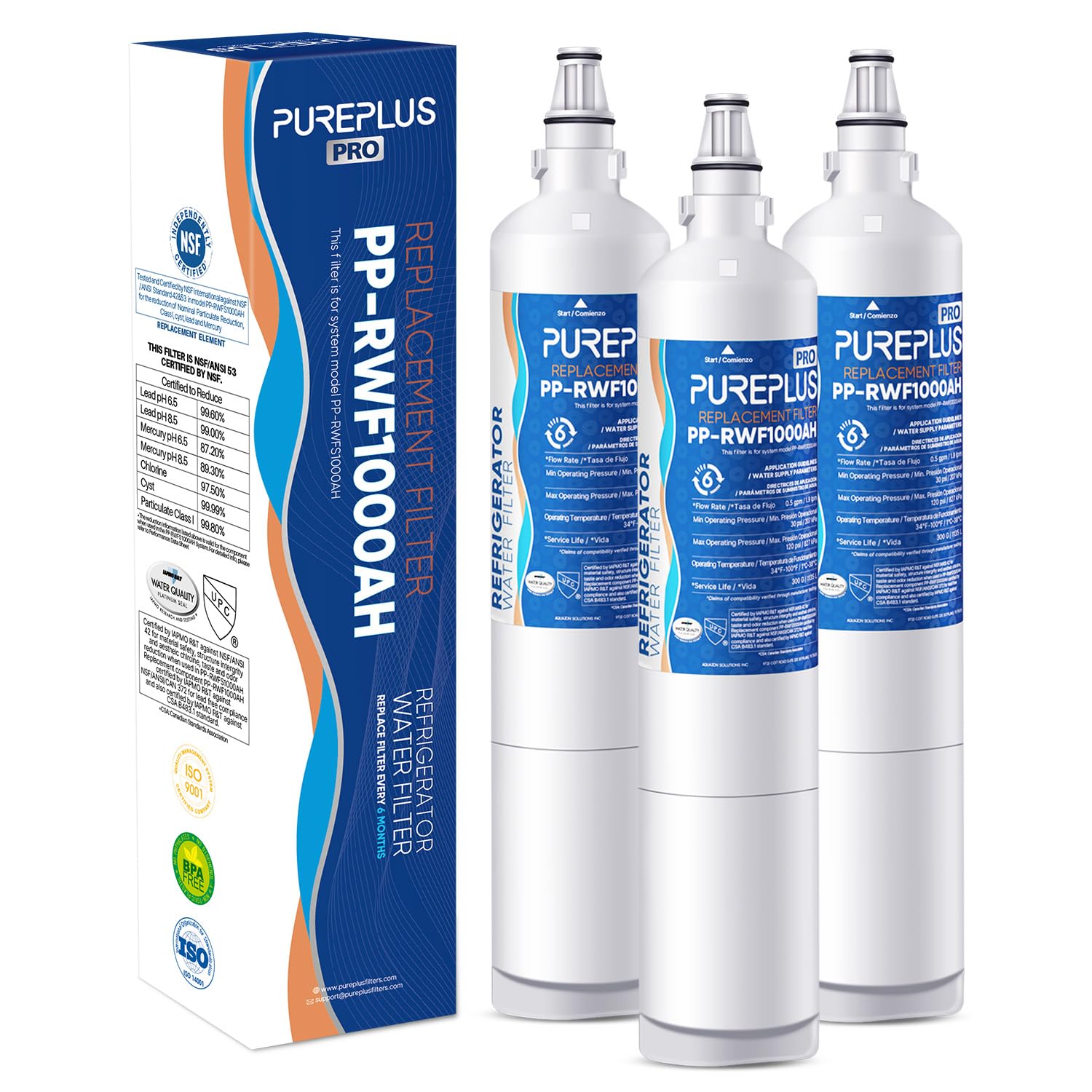 Photo 1 of PUREPLUS PRO 5231JA2006A NSF/ANSI 53&42 Certified Refrigerator Water Filter Replacement for LG LT600P kenmore 469990, 9990, R-9990, FML-2, RWF1000A, LSC27931ST, LFX25960ST, 3Pack