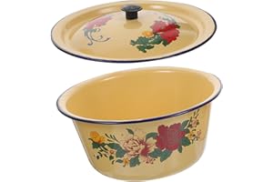 FUNNETOYU Enamel Cooking Oil Container with Lid 0.6l Vintage Thickened Food Storage Basin 14cm Random Style