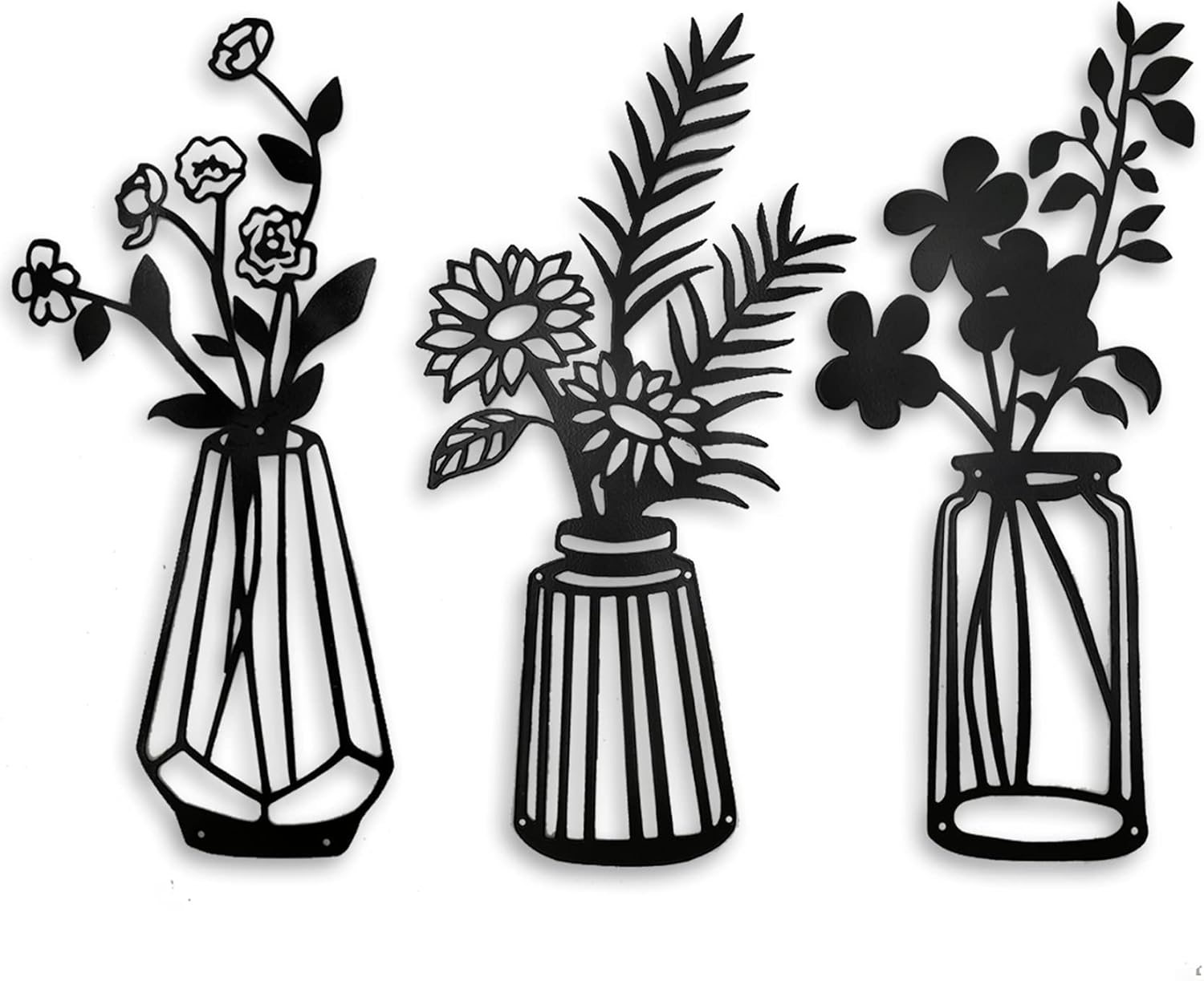 Plaques & Wall Art - Metal Flowers Wall Decor, Metal Wall Sculpture for Patio Balcony, Black Metal Wall Decor Art for Living Room Bathroom Bedroom Dining Room,Black Wall Art for Kitchen.