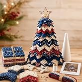 Americana Christmas Tree Quilt Kit, DIY Patchwork Sewing Craft Kit | Christmas Tree Decorations, Rustic Vintage Decor, Ideal for Beginners, Holiday Gift for Quilters(1pc)