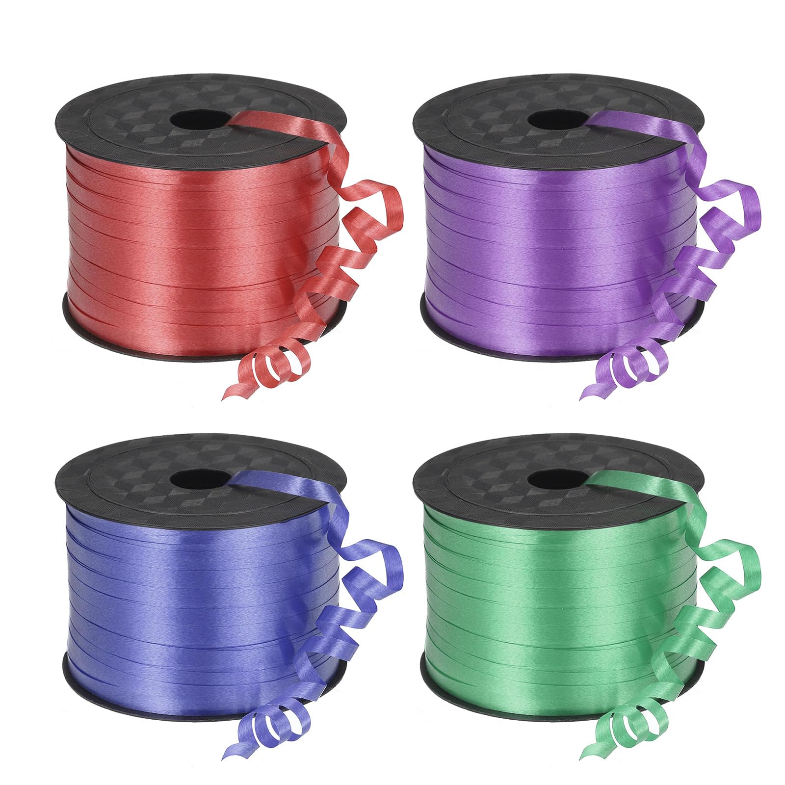PATIKIL 4pcs 100 Yards Curling Ribbon Crimped Balloon String Metallic 5mm for Party Decoration Gift Wrapping Art Crafts, Red/Purple/Blue/Green