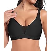 SINFLA Women No Underwire Comfort V Neck Wireless Seamless Bra (Black,Small)