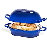 Dutch Oven For Sourdough Bread Baking – Enamelled Cast Iron Bread Loaf Pot – Oven Safe Non Stick Bread Pot – Rectangular, Dark Blue, 24cm x 16cm – by Nuovva