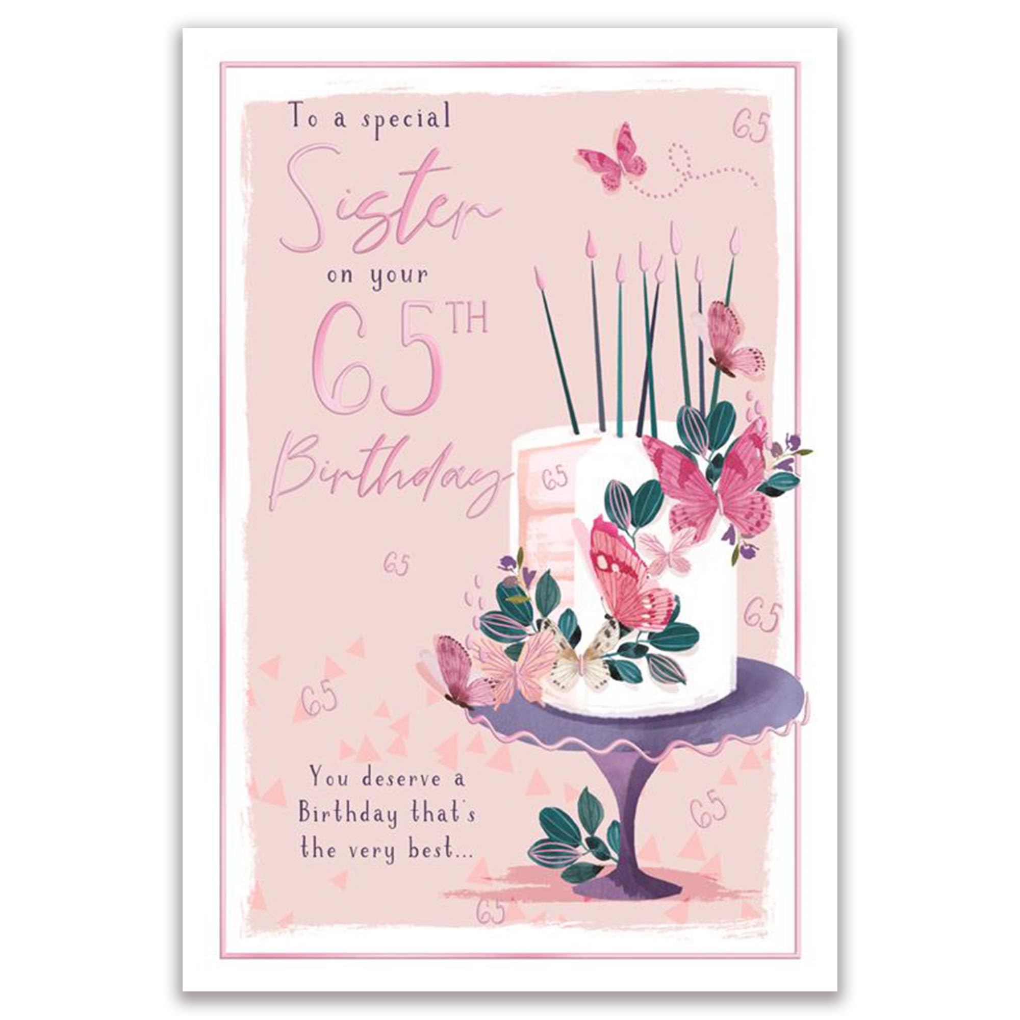 ICG Sister 65th Birthday Card Pink Flowers 9" x 6"