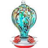 LaElvish Garden Hummingbird Feeders 32OZ Glass Hummingbird Feeder with Ant Moat, Yard Porch Decor (Teal Blue)