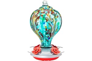 LaElvish Garden Hummingbird Feeders 32OZ Glass Hummingbird Feeder with Ant Moat, Yard Porch Decor (Teal Blue)