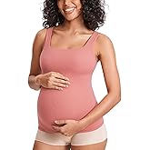 MOMANDA Inbarely Maternity Tank Top Square Neck Workout Tops with Built in Bra Pregnancy Sleeveless Yoga Maternity Clothes