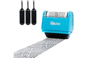 Veltec ID Protector Ink Roller - Identity Theft Protection Roller Stamp Set (Blue, Stamp+3 Refills)