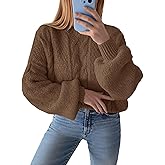 Saodimallsu Womens Oversized Cable Crewneck Sweaters 2025 Fall Long Sleeve Ribbed Knit Pullover Loose Jumper Tops