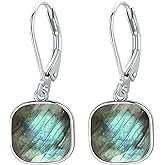 URONE 925 Sterling Silver Square Earrings Dangle Turquoise/Labradorite/Amethyst/Blue CZ Gemstone Jewelry Gifts for Women