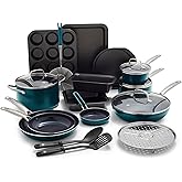 Blue Diamond 20 Piece Cookware and Bakeware Set, Diamond Infused PFAS-Free Ceramic Nonstick Pots and Pans, Durable Nontoxic Metal Utensil Safe & Scratch Resistant, Dishwasher & Oven Safe, Green