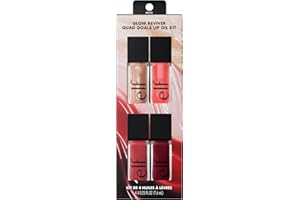 e.l.f. Glow Reviver Quad Goals Lip Oil Kit, Lip Gloss For A High-Gloss Finish & Sheer Wash Of Color, Non-Sticky, Vegan & Cruelty-Free, 4 Glosses