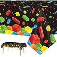 chiazllta 3 Pcs Building Blocks Tablecloth 105 x 54 inches - Building Blocks Theme Party Decorations Disposable Plastic Table Cover for Children Kids Birthday Party Decor Supplies Favors (Black)