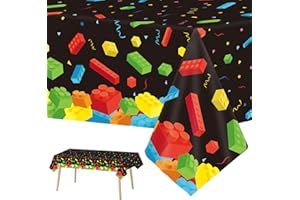 chiazllta 3 Pcs Building Blocks Tablecloth 105 x 54 inches - Building Blocks Theme Party Decorations Disposable Plastic Table Cover for Children Kids Birthday Party Decor Supplies Favors (Black)