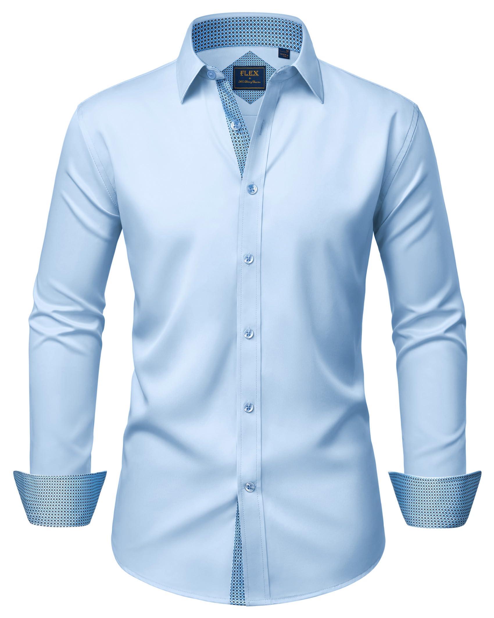 Photo 1 of Alimens & Gentle Blue Dress Shirt Men Long Sleeve Wrinkle Free Flex Business Formal Office Wedding Button Down Shirt - L