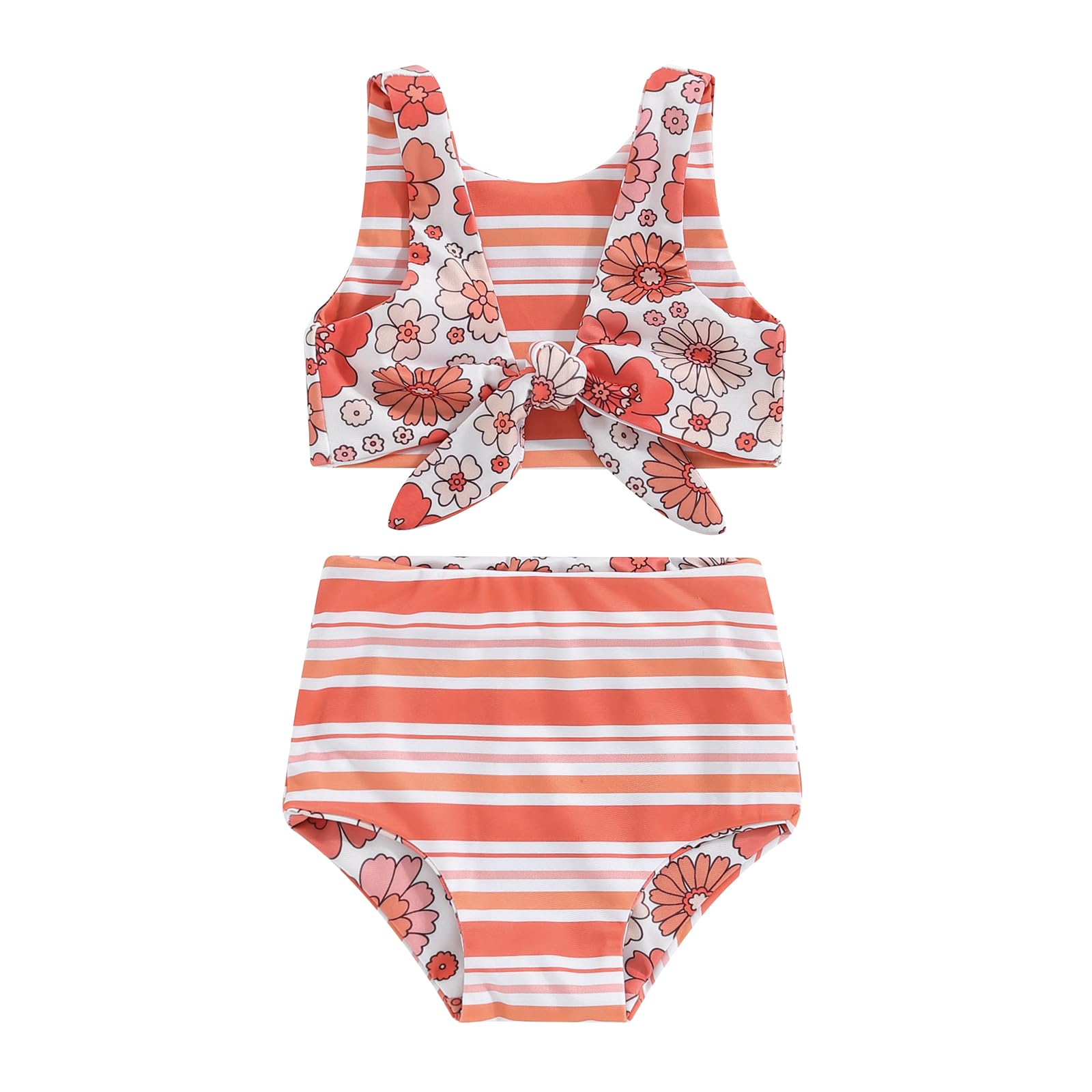 Photo 1 of Newborn Baby Girls Two Piece Swimsuit Floral Heart Print Knotted Swim Top Bottom Tankini Bikini Set Infant Bathing Suit Girl (Swimsuit-A,12-18 Months)