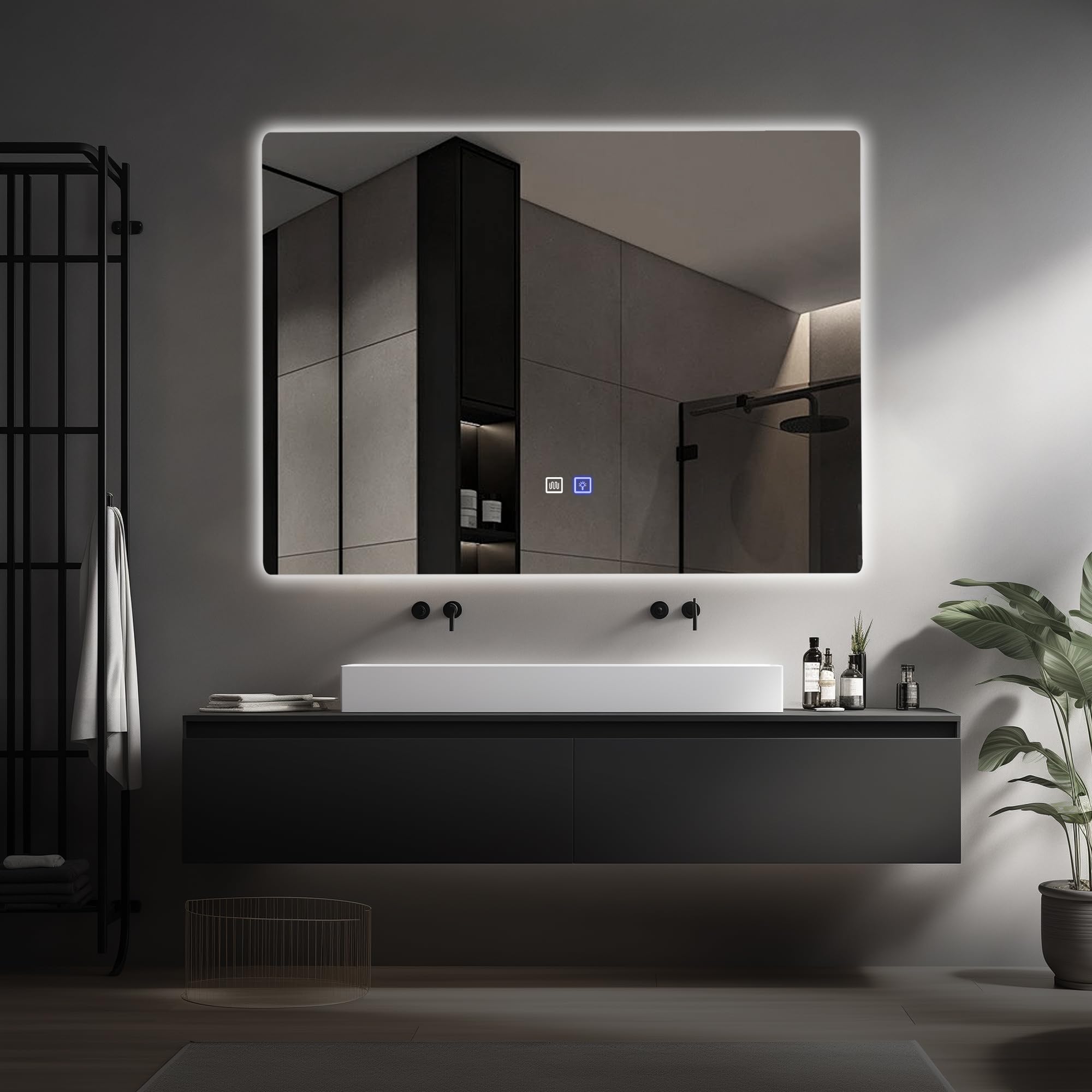 Photo 1 of (UNKNOWN DIMENSIONS) inch Backlit and Front Tricolor Lighted Dimmable Anti-Fog Shatter Proof LED Bathroom Vanity Mirror with Touch Daylight Lighting Adjustable Brightness Cosmetic Makeup Mirror for Women - White