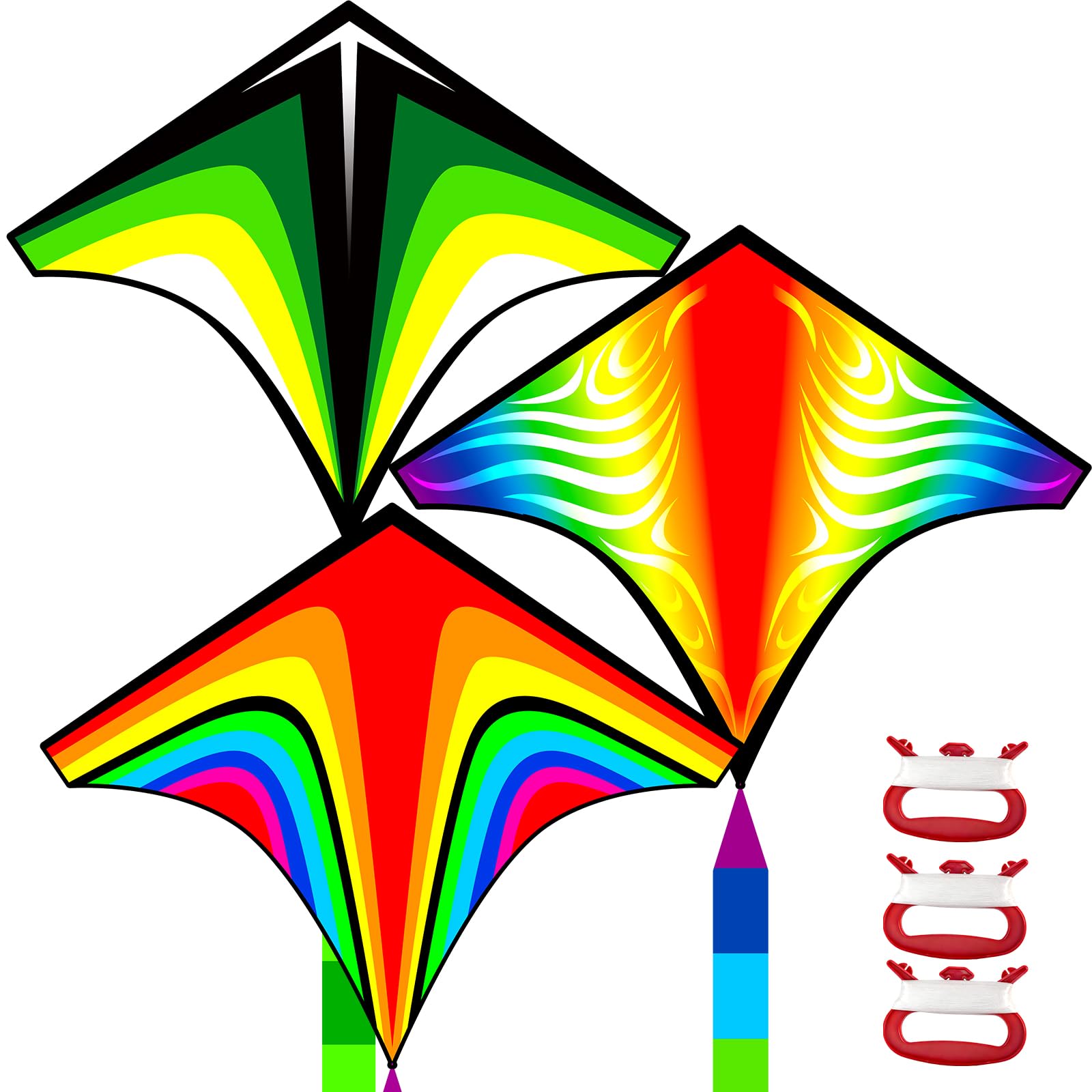 Kite, 3 Pcs Rainbow Diamond Kites for Children & Adults, Kites for Kids Ages 4-8 Easy to Fly, Kite & Flying Toys Outdoor Beach Toys Games for Kids and Adults Beginners