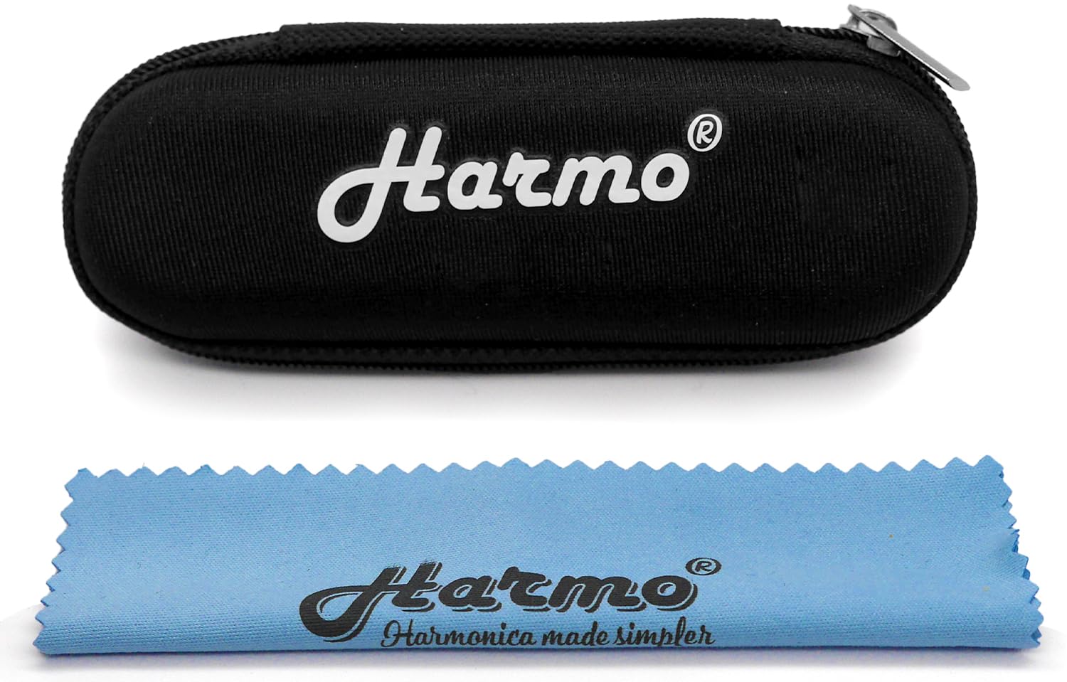 Harmo Zip Pouch for Harmonica, 10 Hole Diatonic Harmonica Case with Wiping Cloth, Protective Carrying Case, Fits All Brands & Models - Hohner, Suzuki, Lee Oskar, Seydel - Designed in The USA