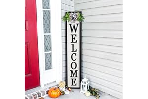 COMURDYO 3D Outdoor Welcome Sign for Front Porch Standing 45"X9" Wood Frame Large Vertical Tall Leaner Welcome Signs Decor for Rustic Farmhouse Outside Home Front Door Decorations(Black)