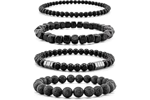 Lameybrt Men’s Bracelet Set Multi - Tiger Eye/Matte Agate/Lava Rock Gifts for Birthday/Anniversary/Christmas