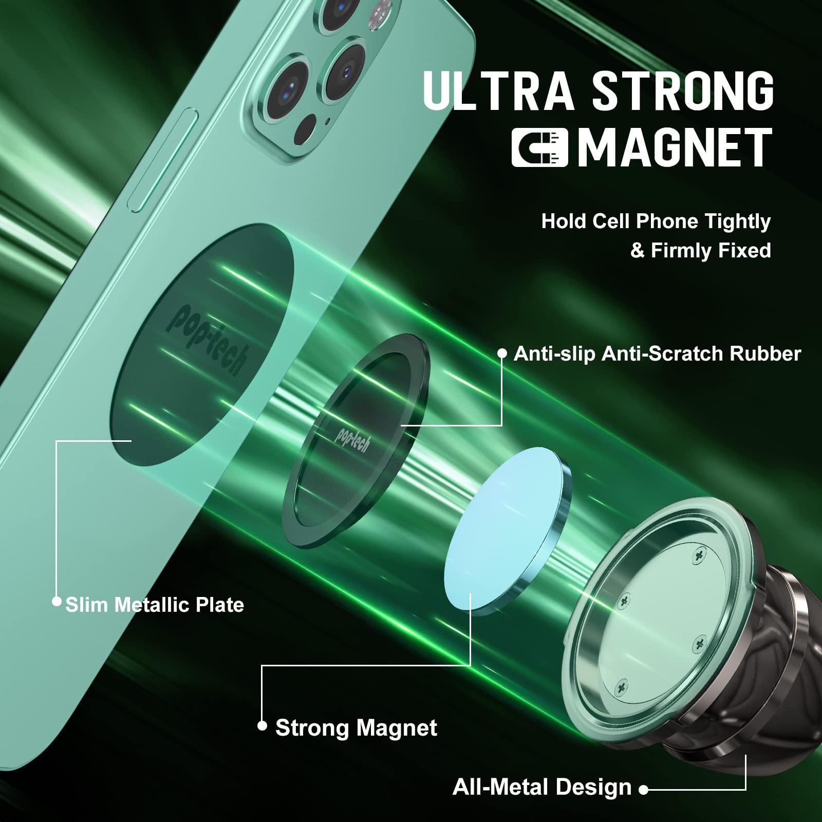 pop-tech Magnetic Car Phone Holder: Adhesive All-Metal Dash Mount for Mercedes Benz GLC/C/E/CLS-Class - Universal Magnet Cell Phone Automobile Cradles Stick on Dashboard for iphone Samsung Socket Grip