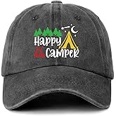 GOSJINNK Funny Camping Trucker Hats Happy Camper Colorful Printed Baseball Caps Classic Cotton Adjustable Baseball Hats for Men Women Cool Camping Cap Gifts for Dad Mom Friend Coworker Camping Lover